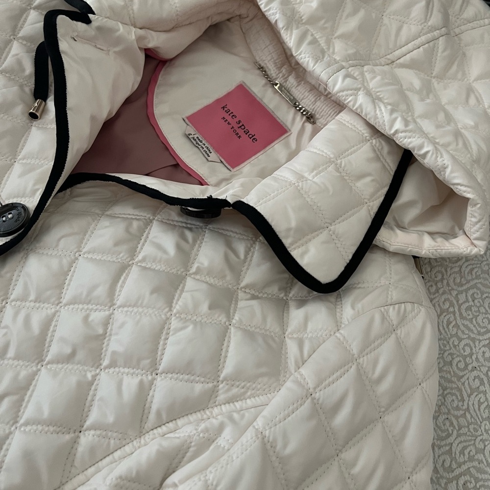 Kate Spade New York Quilted Jacket Women's Large White with Hood Quiet Luxury - Picture 9 of 13